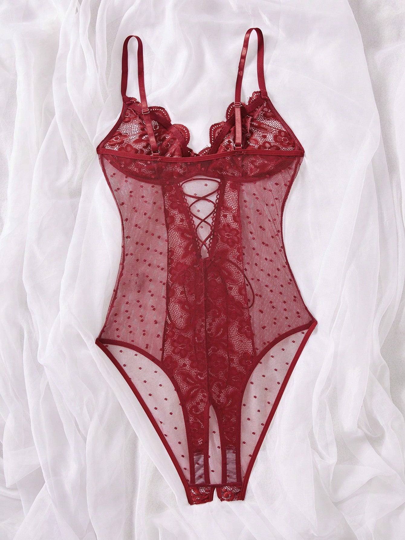 Contrast Lace Sexy Mesh Women's Bodysuit Lingerie, 1pc For Going Out