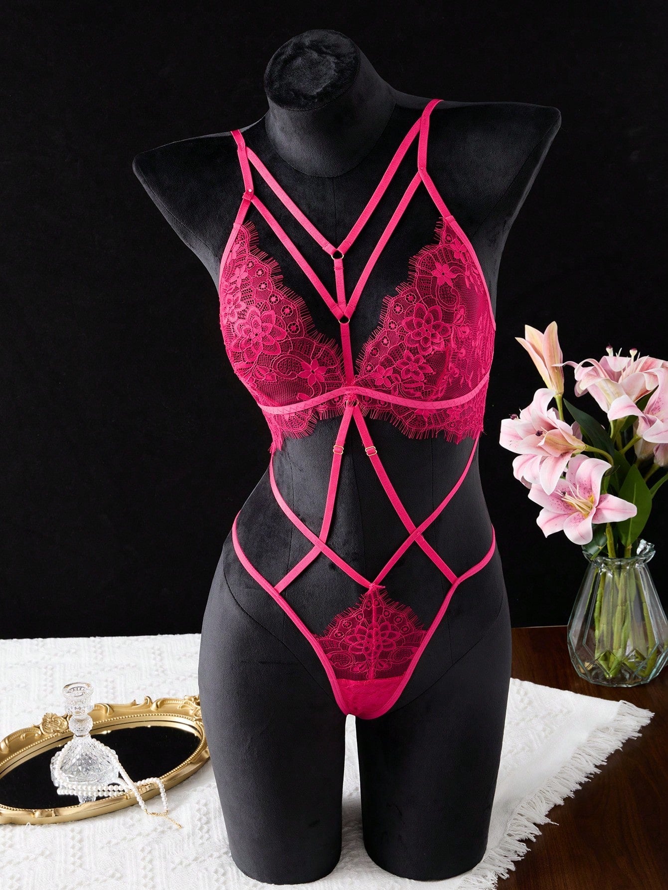 Floral Lace Cut-Out Teddy Bodysuit Lingerie
