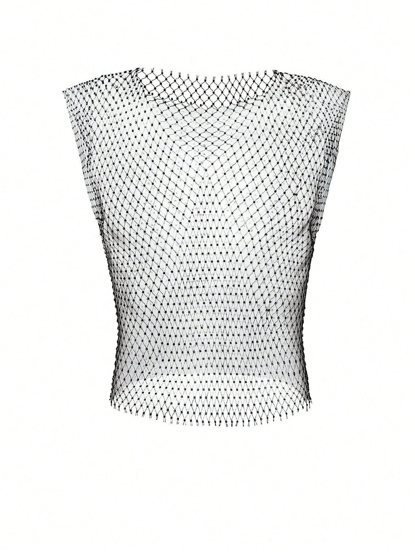 Men’s Casual Crop Top With Rhinestone Accent Fabric Design
