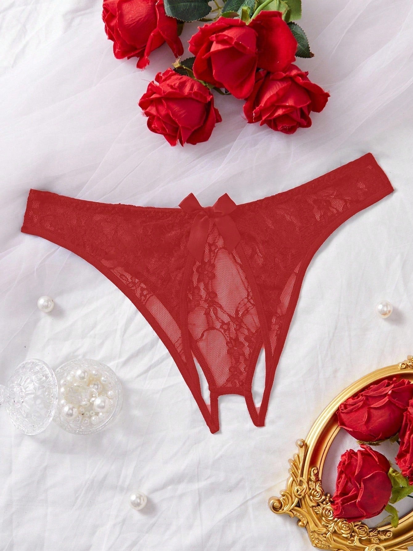 Black Sheer Lace Butterfly Open Crotch Panties for Date Night