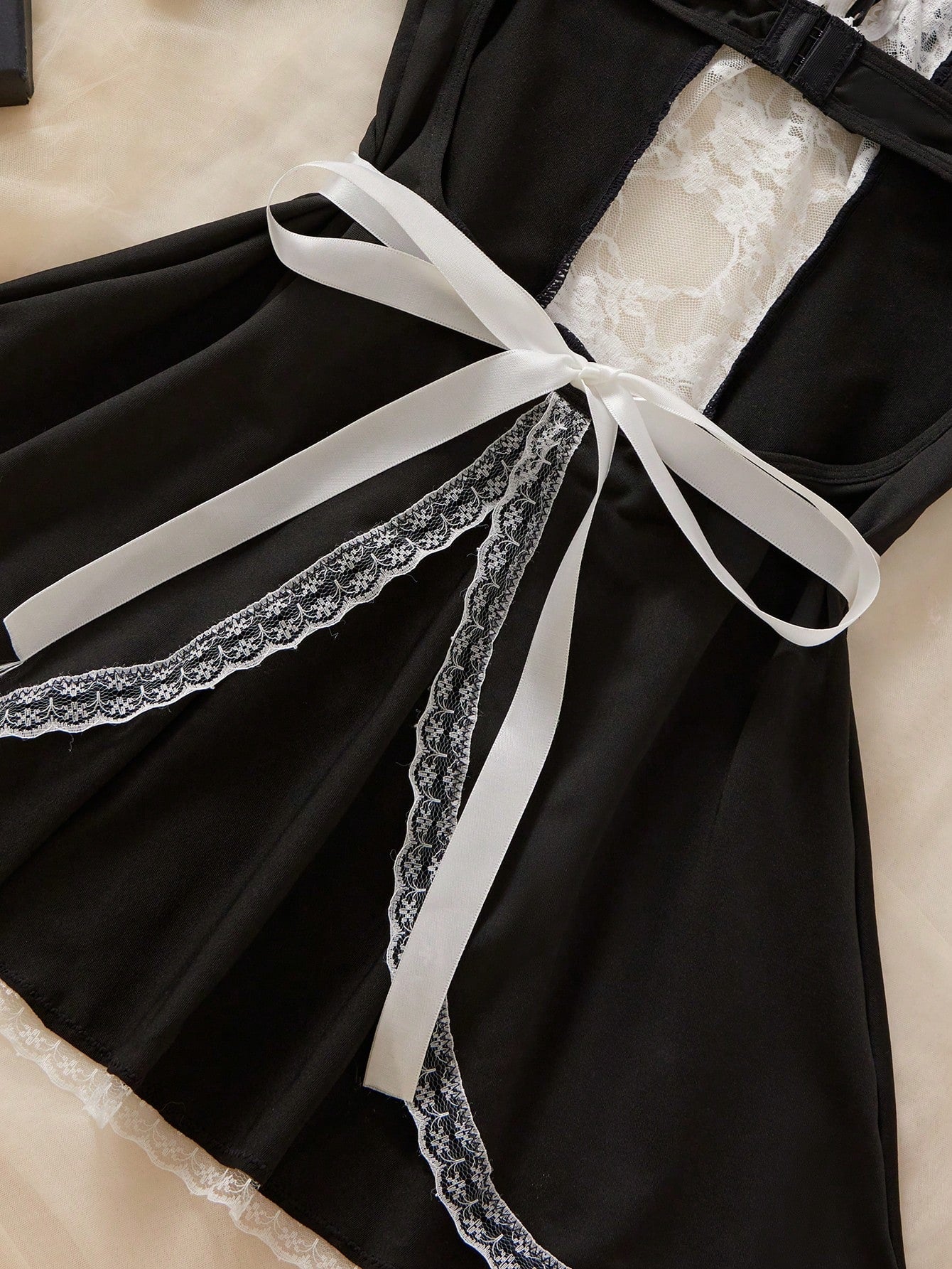 Women’s Black & White Patchwork Costume Set With Apron