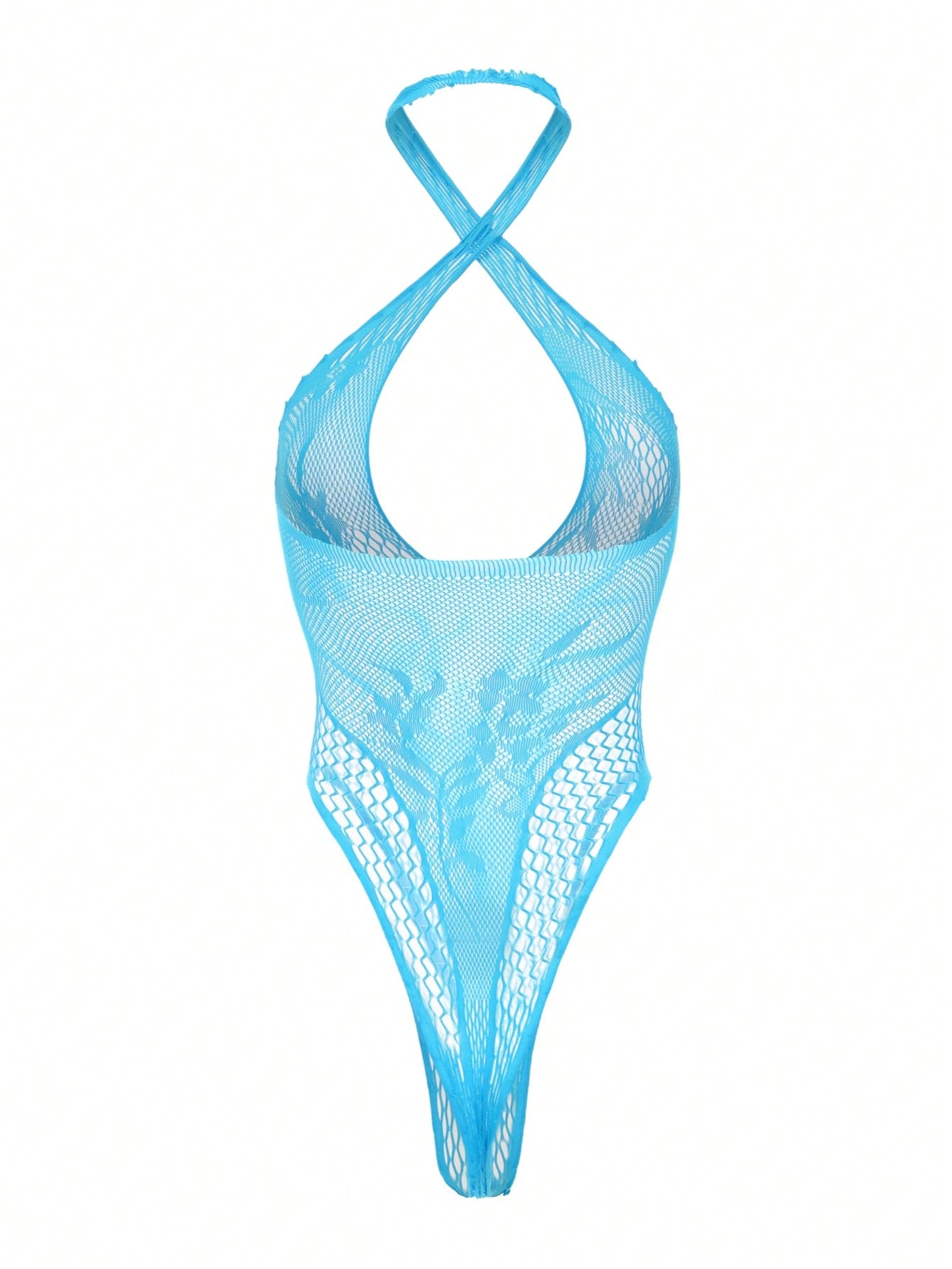 Blue Sleeveless Fishnet Bodysuit High Stretch for Beach and Party