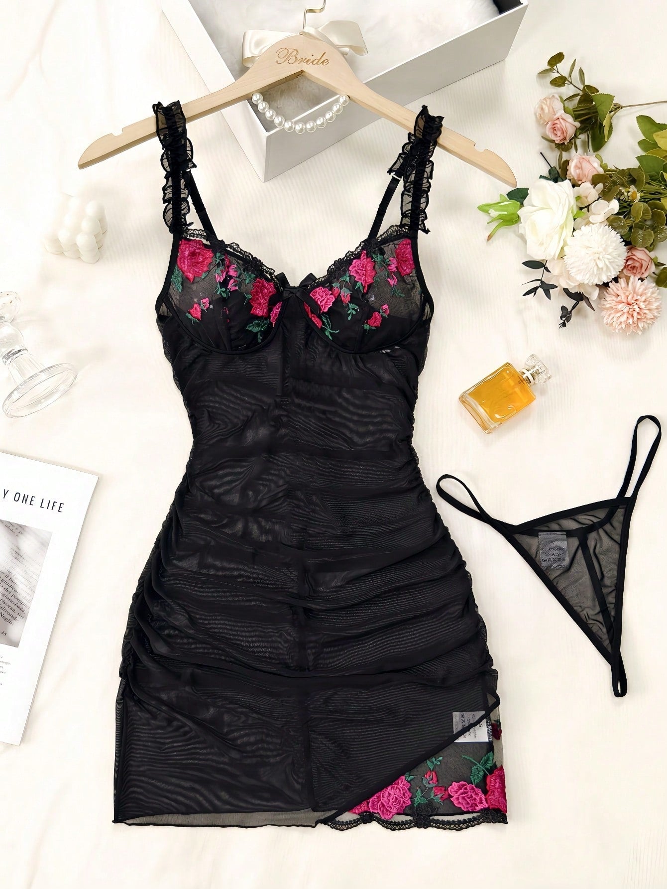 Women Sheer Embroidered Camisole Dress With Lightweight Fabric Construction, Simple Slip Dress Structure, Flexible Fit, Suitable For General Wear And Styling