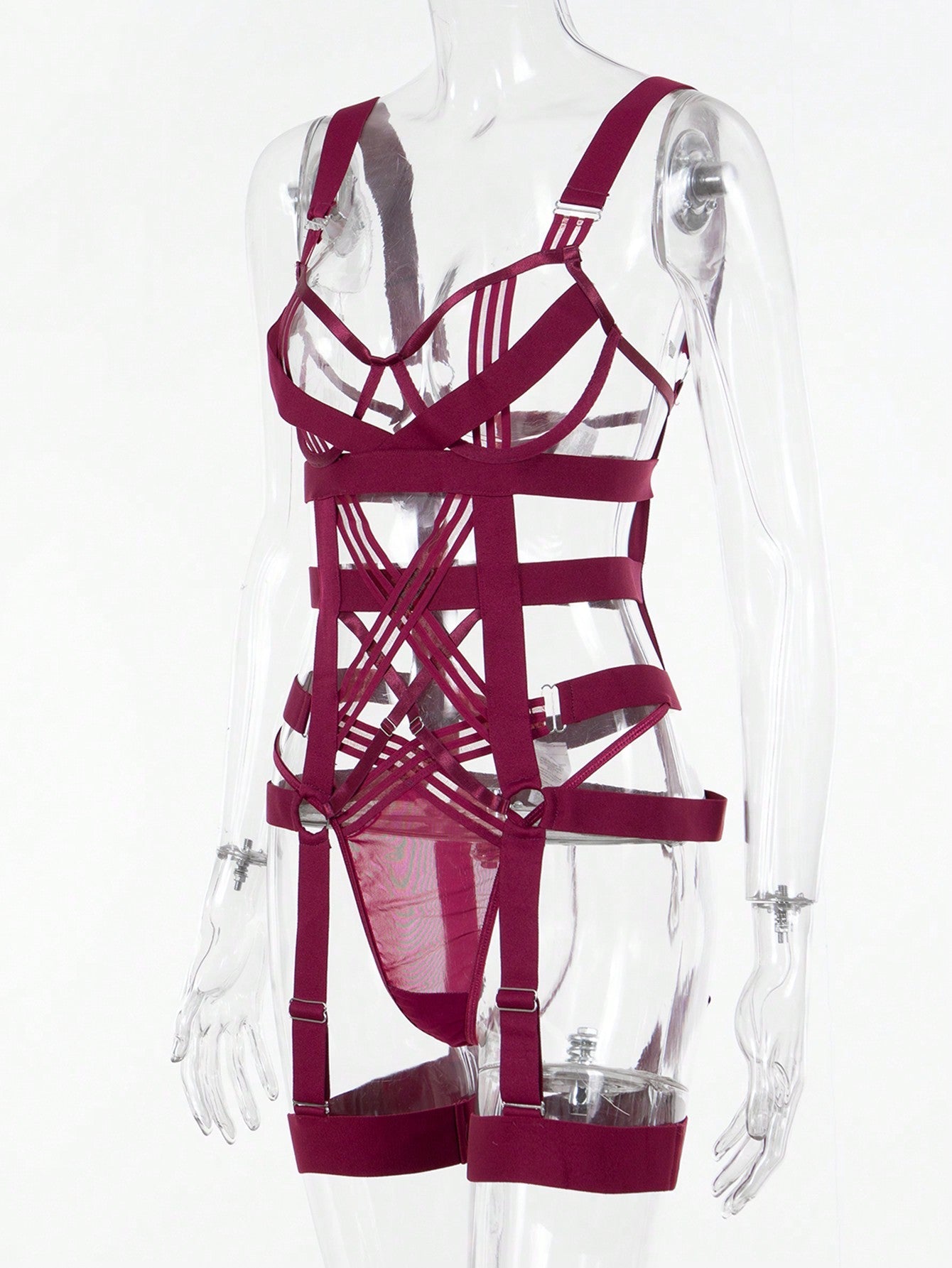 Ring Linked Underwire Lingerie Set with Leg Ring