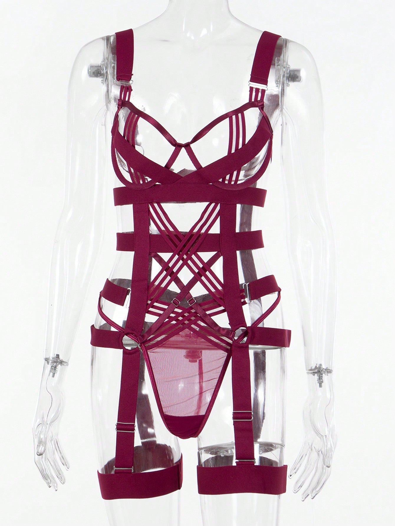 Ring Linked Underwire Lingerie Set with Leg Ring