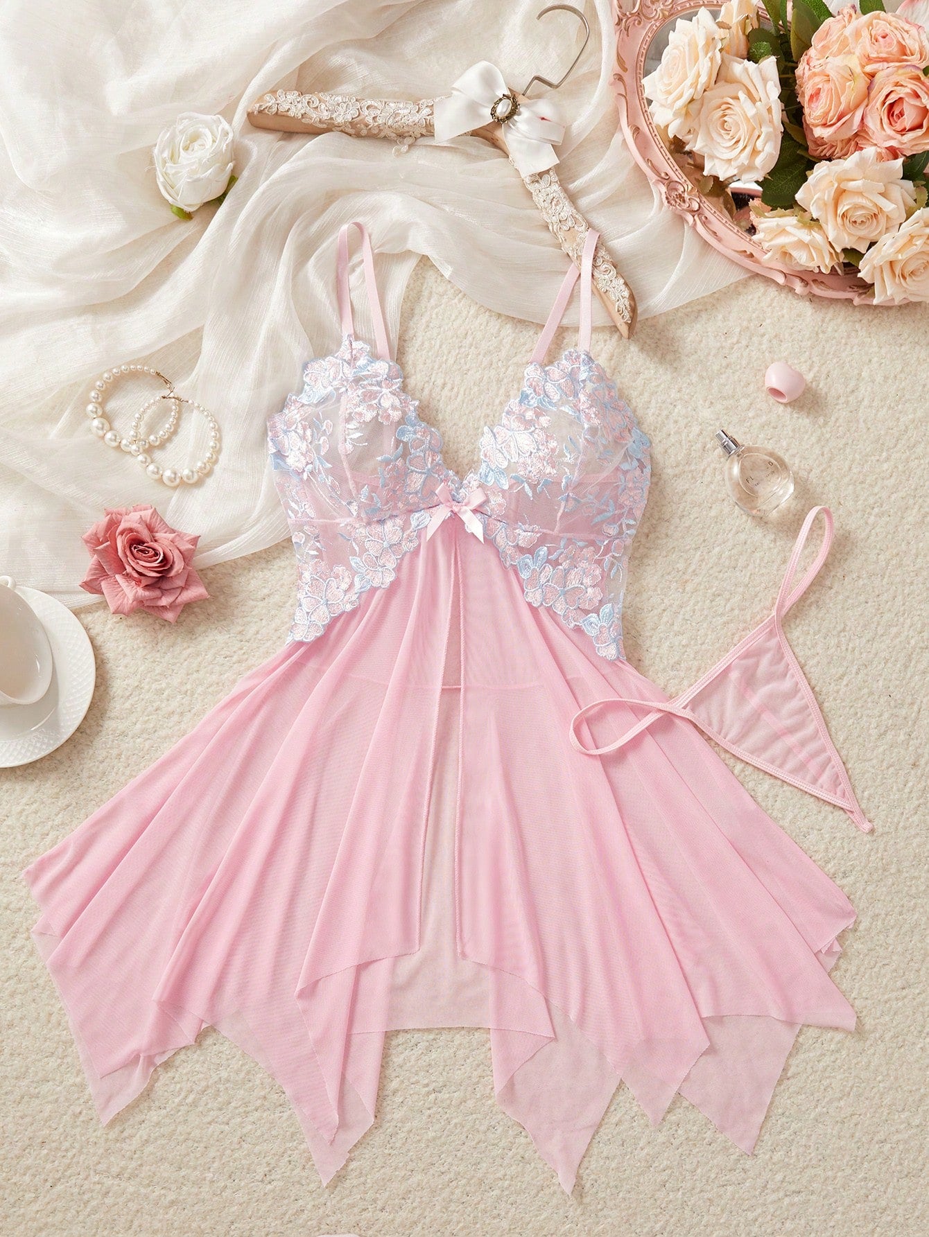 Light Purple Embroidered Night Dress With Asymmetrical Design