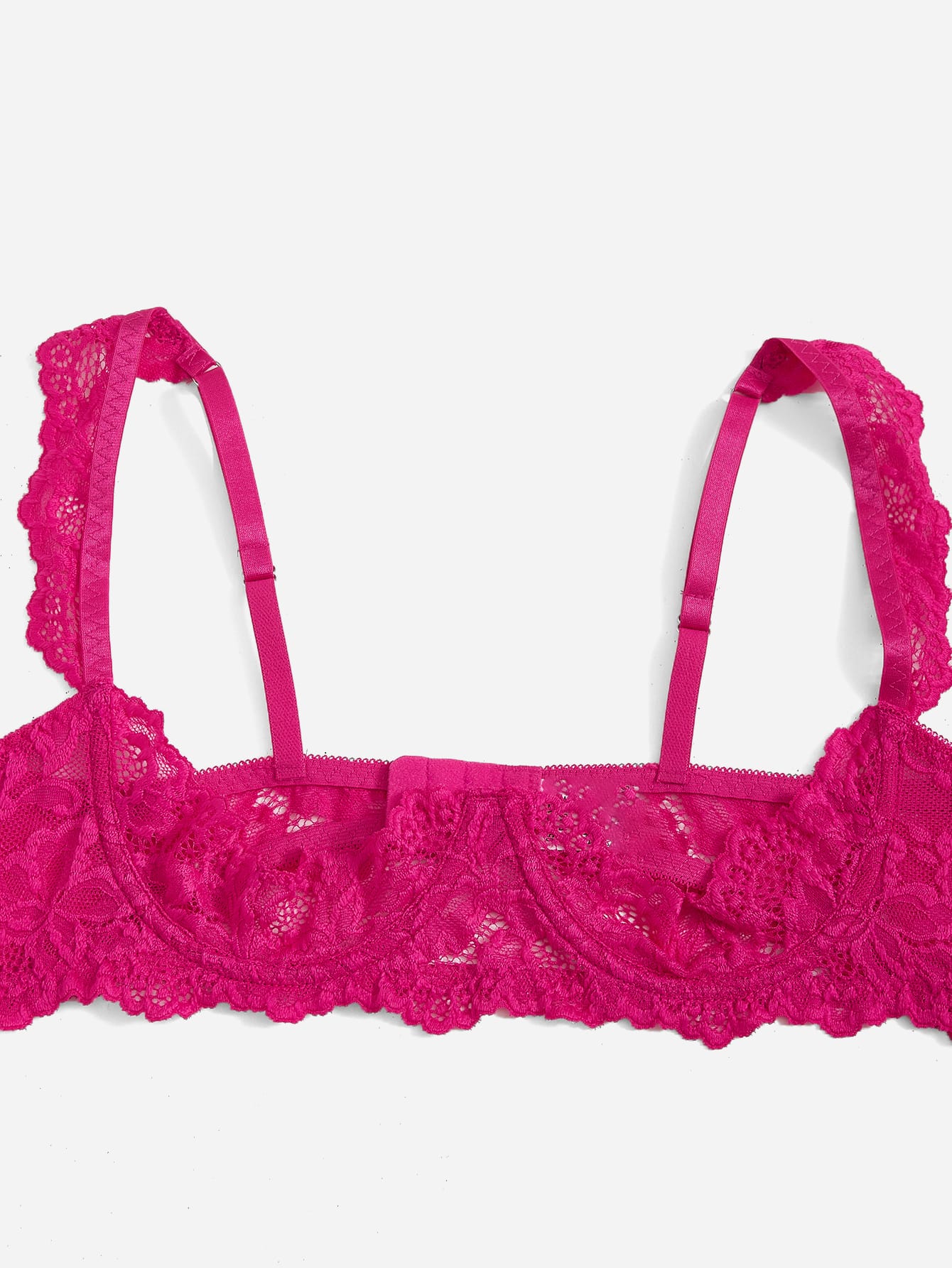 Women's sheer lace underwire bra and thong set with open cup bra, adjustable spaghetti straps, and matching low rise V-string thong in a 2-piece lingerie set.