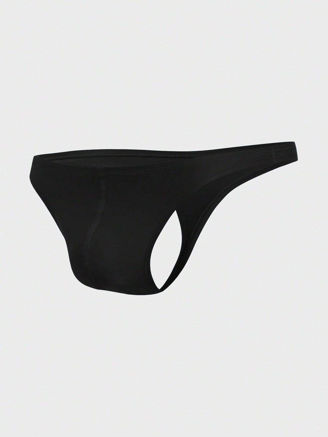 Black men's plain swim briefs with cut-out detail, high waist, short length, and high-stretch polyester elastane fabric.