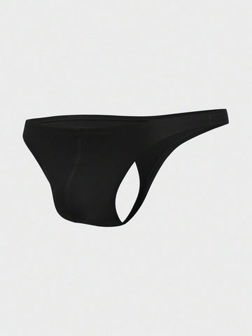 Black men's plain swim briefs with cut-out detail, high waist, short length, and high-stretch polyester elastane fabric.
