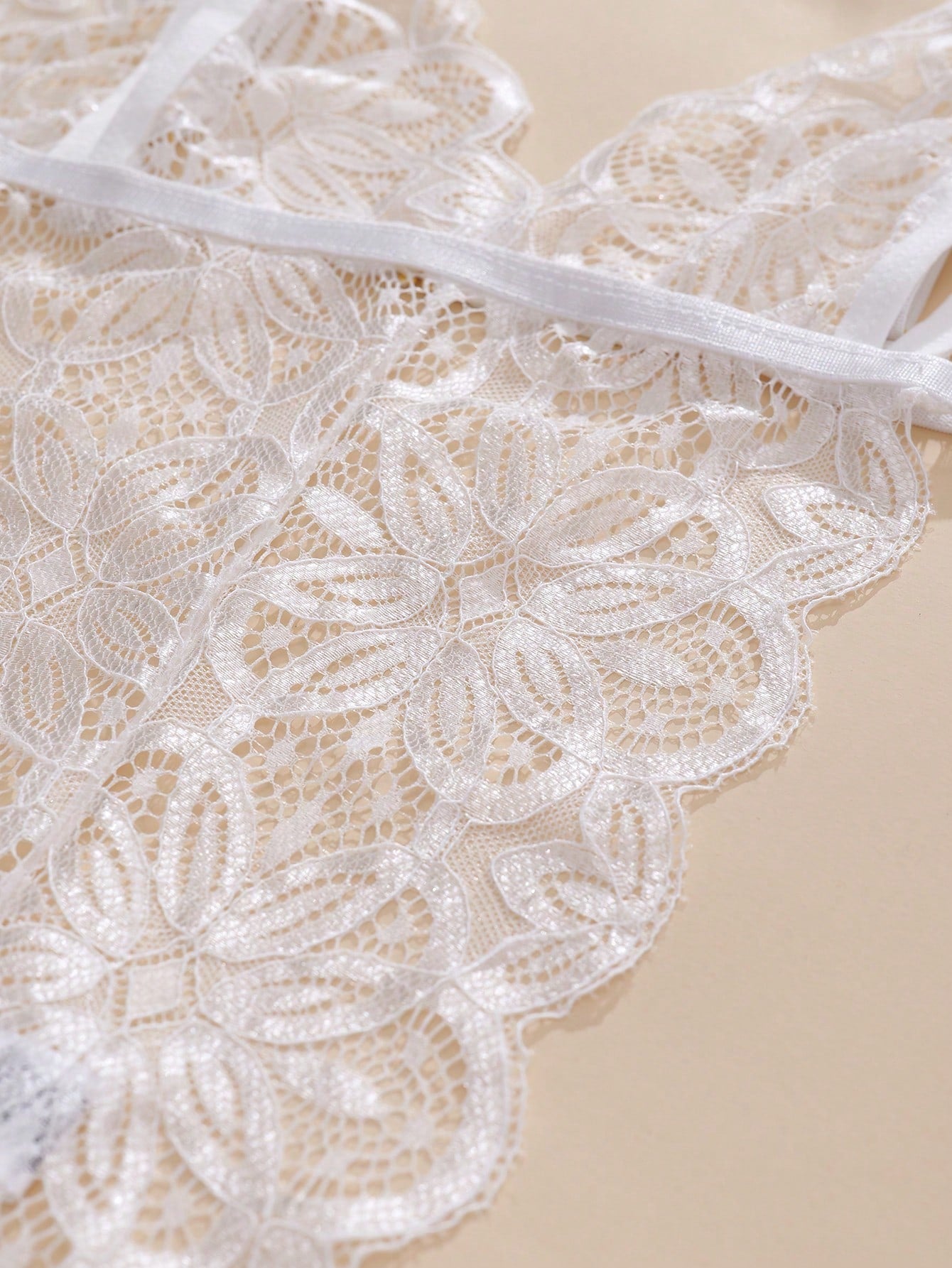Women's Hollow Out Sheer Bow Floral Lace Elastic Backless Sexy Bodysuit Lingerie, Women's Sexy Teddy Bodysuit, Suitable For Going Out
