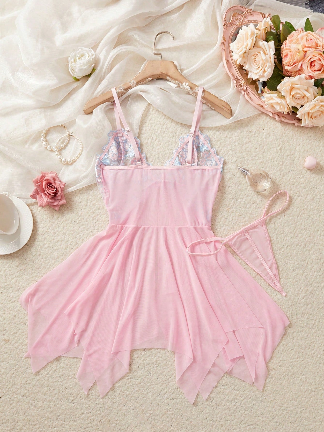 Light Purple Embroidered Night Dress With Asymmetrical Design