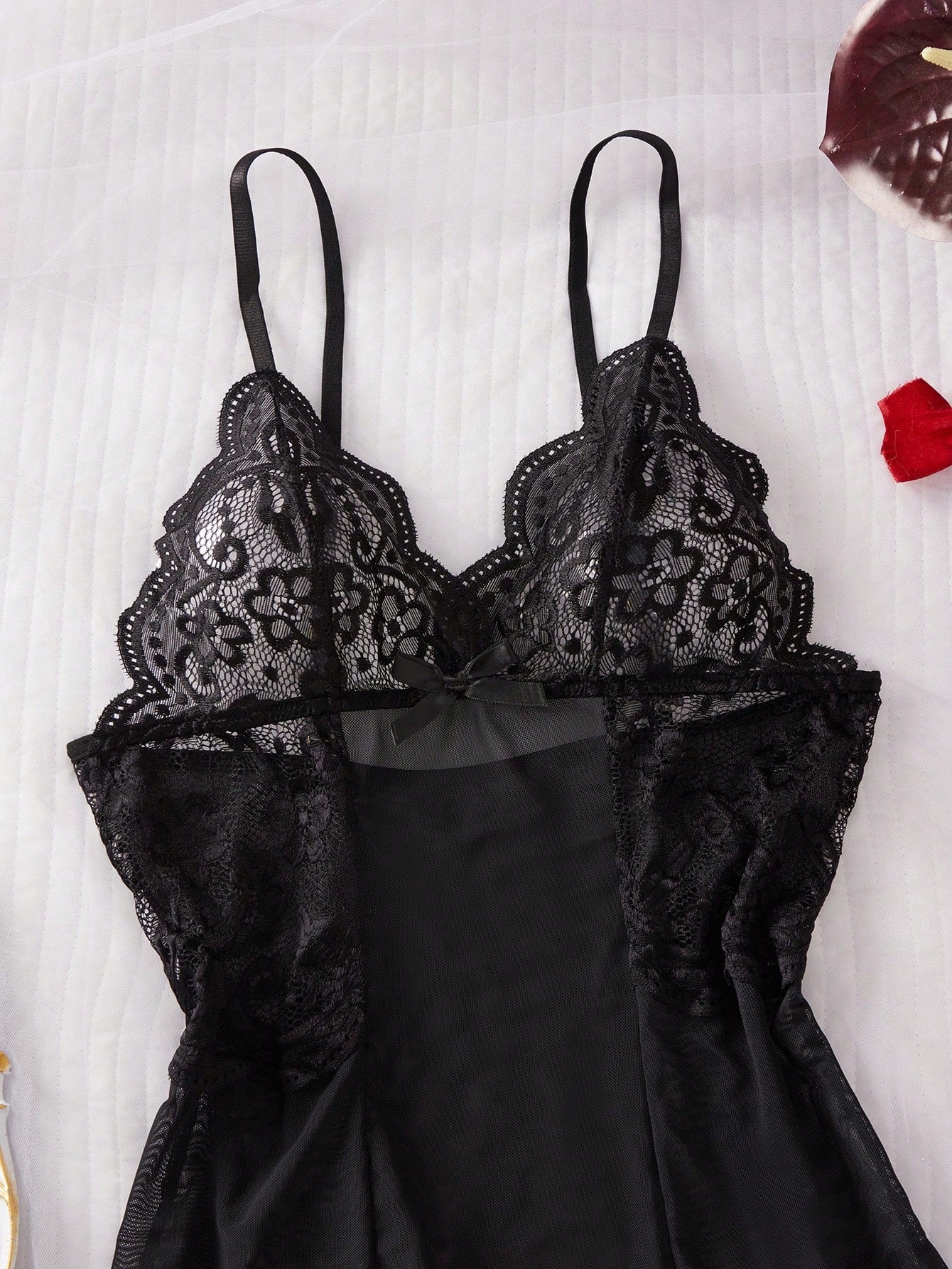 Adjustable Spaghetti Strap Lace Patchwork Deep V Nightgown Mini Dress