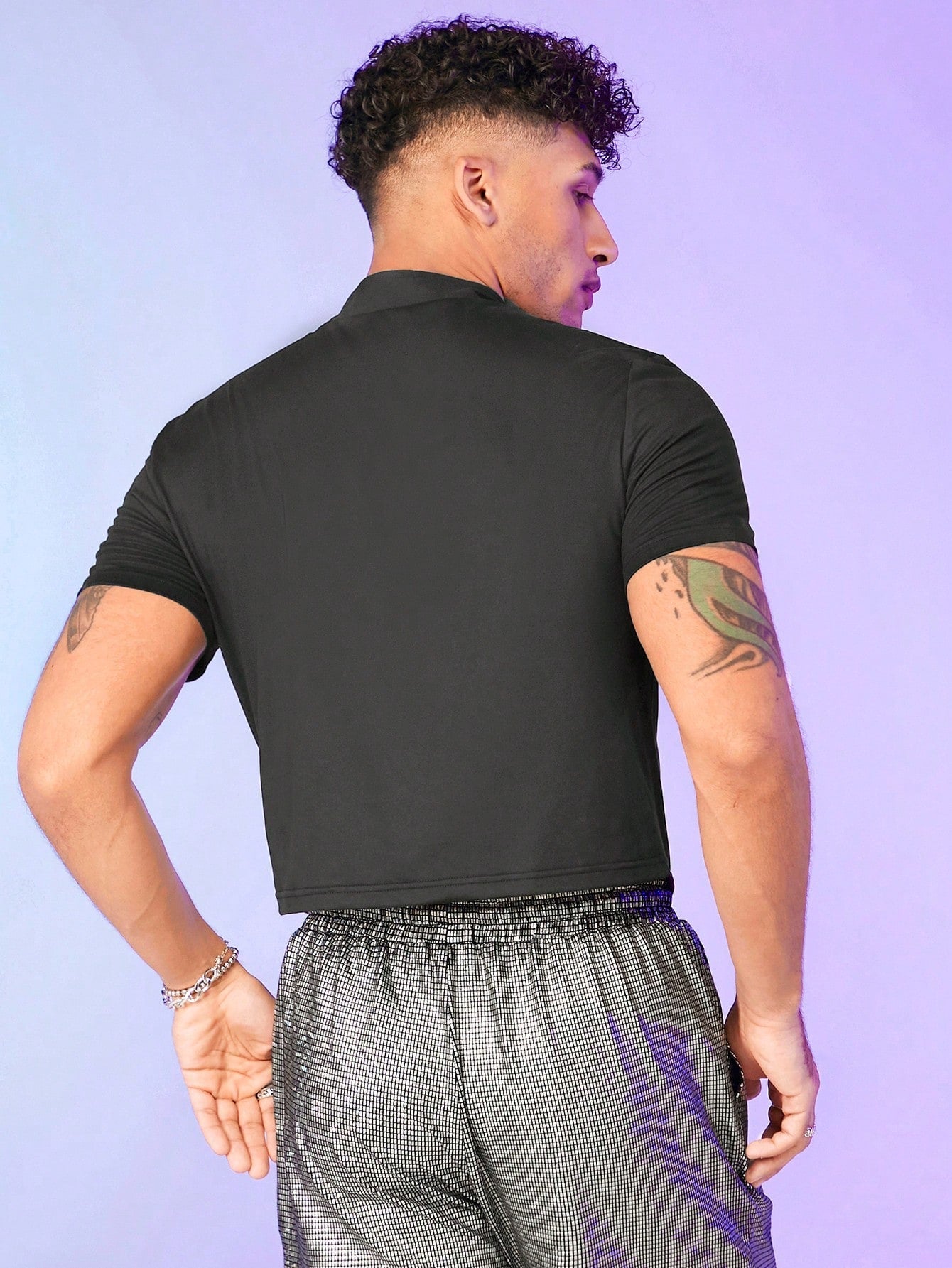 Men's Contrast Piping Zip Front Polo Shirt