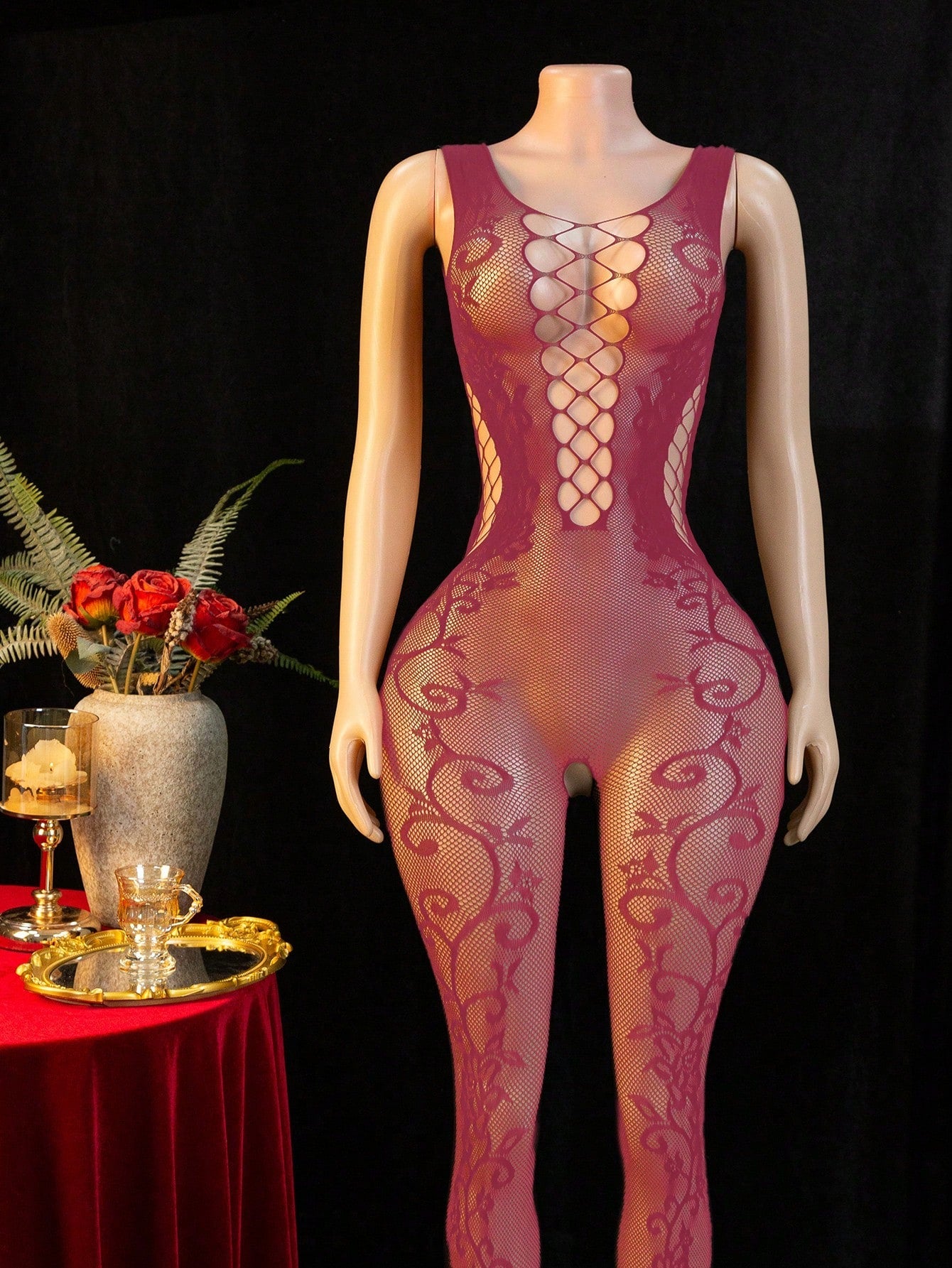 Embroidered Hollow Sheer Sleeveless Sexy Bodystocking