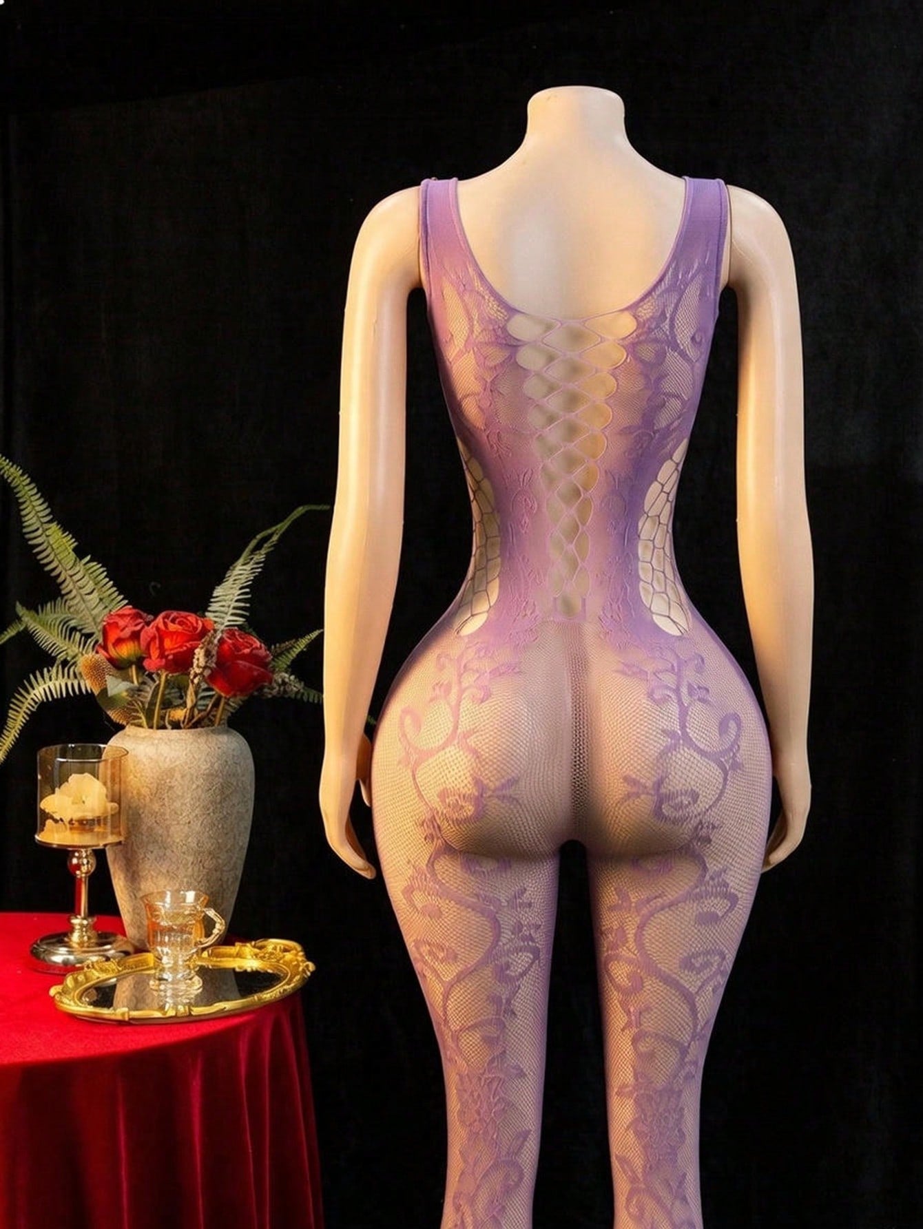 Embroidered Hollow Sheer Sleeveless Sexy Bodystocking