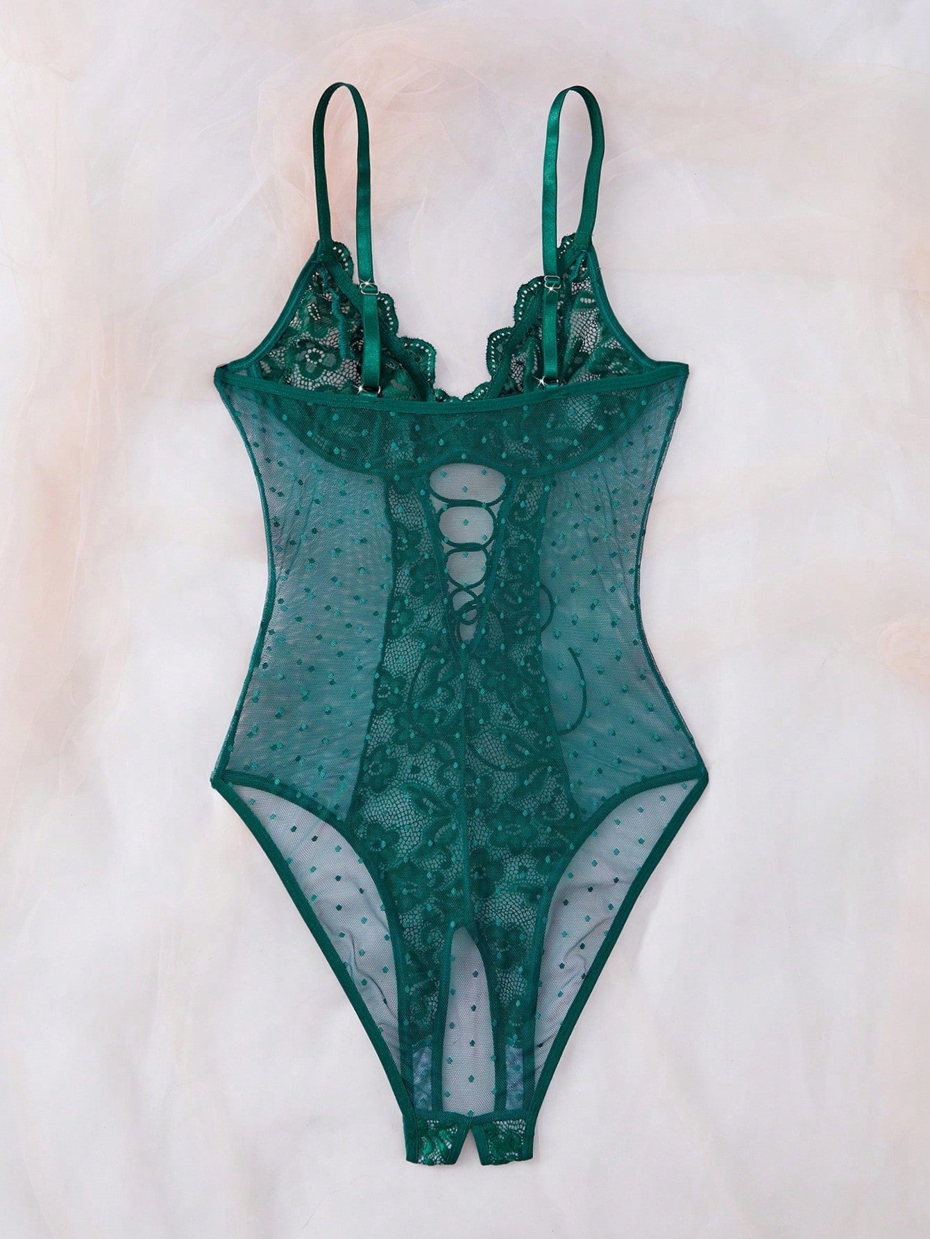 Contrast Lace Sexy Mesh Women's Bodysuit Lingerie, 1pc For Going Out