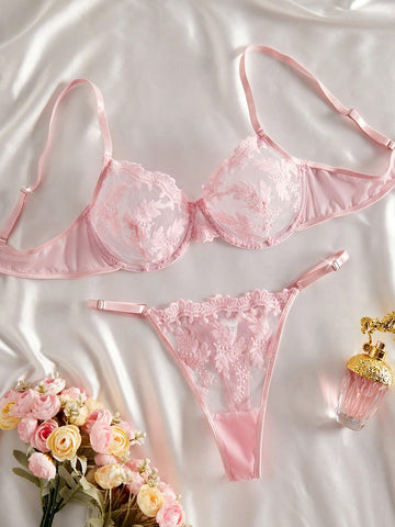 Women’s Floral Embroidered Top And Bottom Set