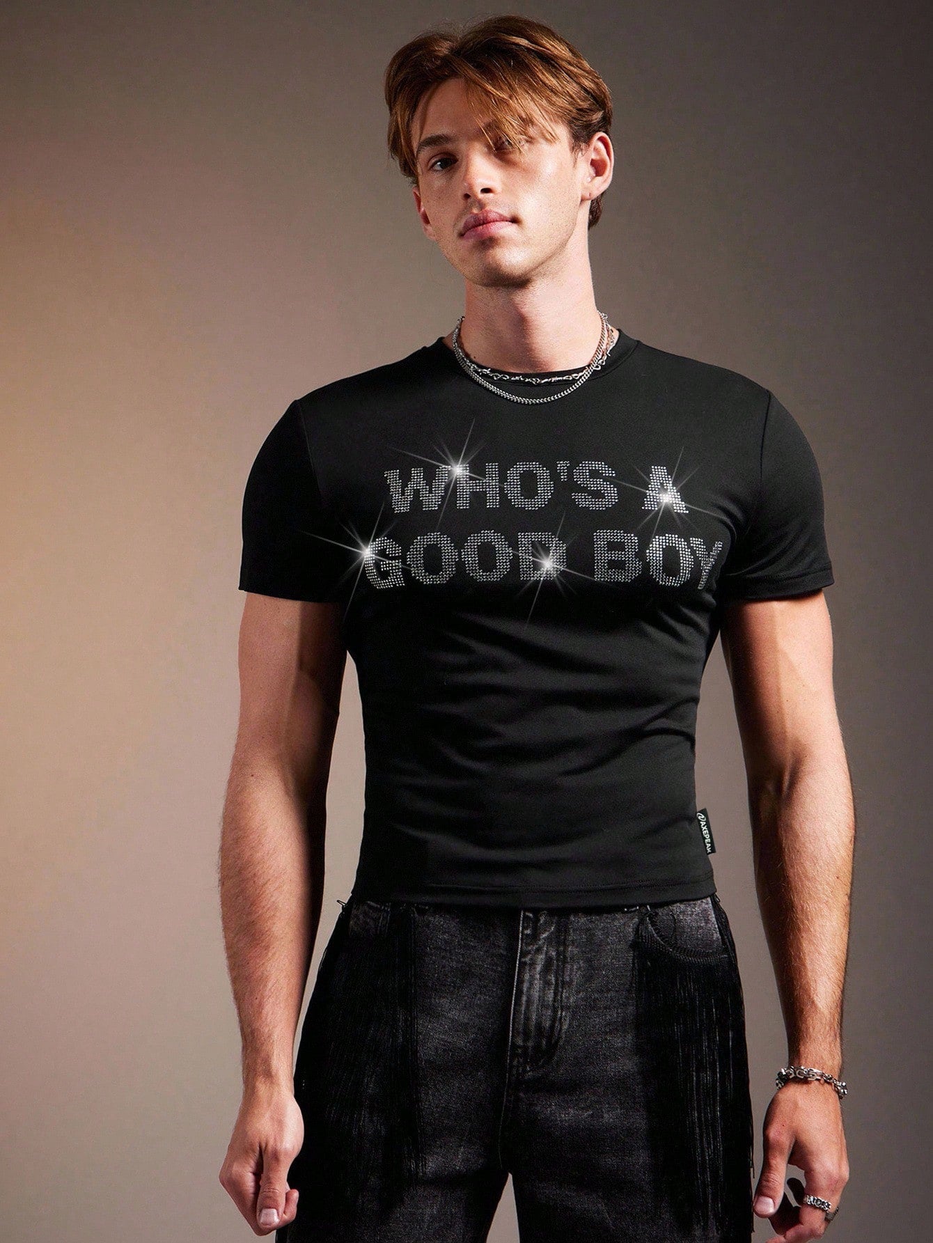 Men's Rhinestone Embellished Crew Neck Short Sleeve T-Shirt