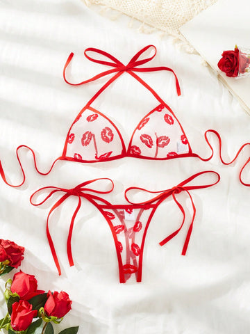 Women’s Lip Print Pattern Outfit Set