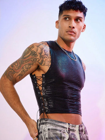 Men's Crocodile Embossed Criss-Cross Sleeveless Tank Top