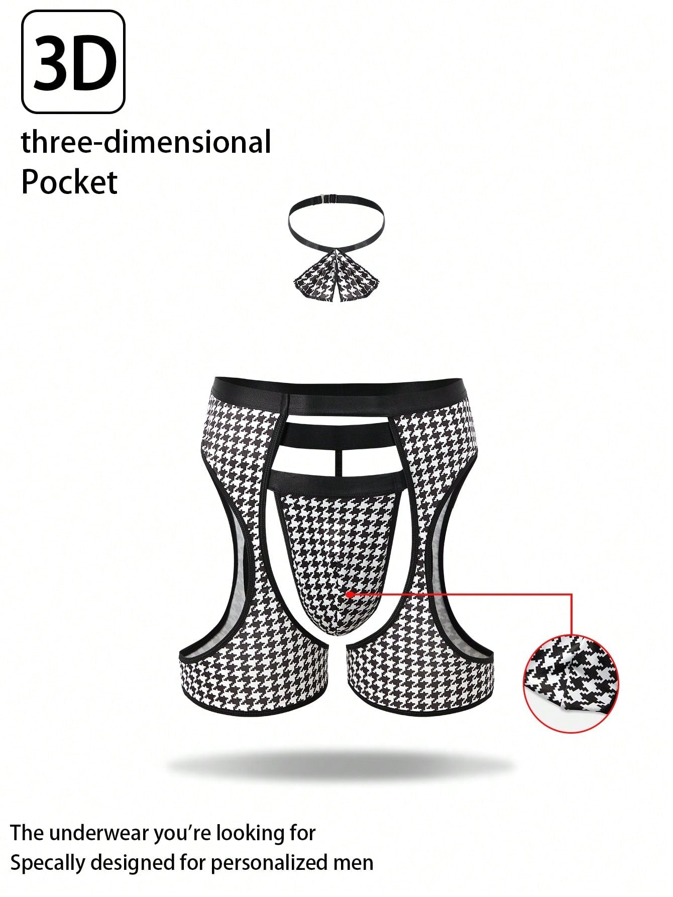 Men’s Casual Shorts Houndstooth Print Black And White Style