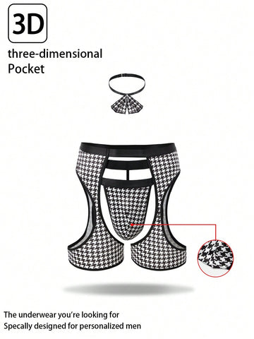 Men’s Casual Shorts Houndstooth Print Black And White Style