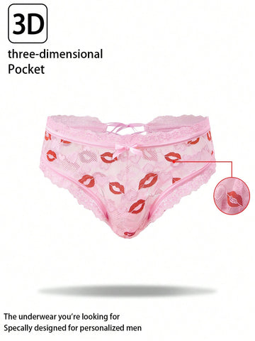 Men’s Casual Shorts With Bow Detail And Lip Print Lace
