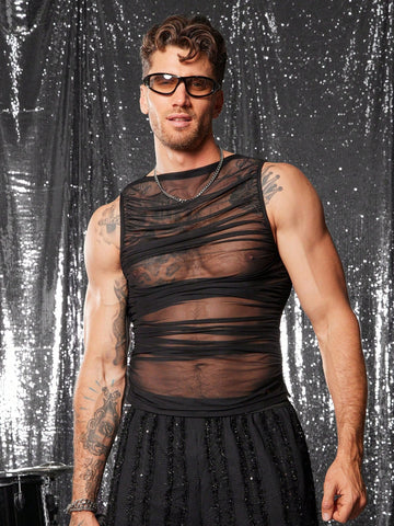 Men's Mesh Ruched Slim Fit Top