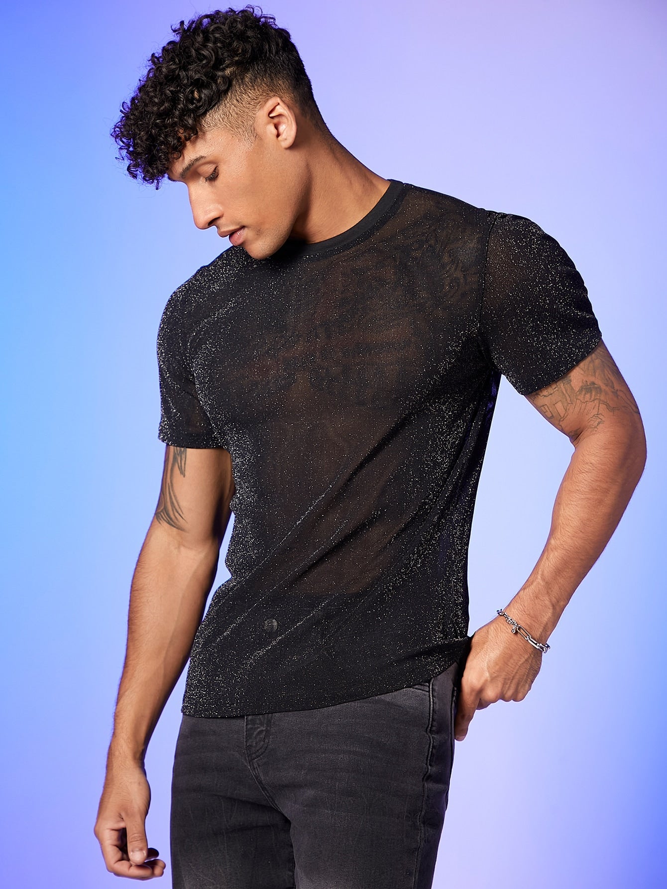 Men's Crew Neck Sheer Short Sleeve T-Shirt