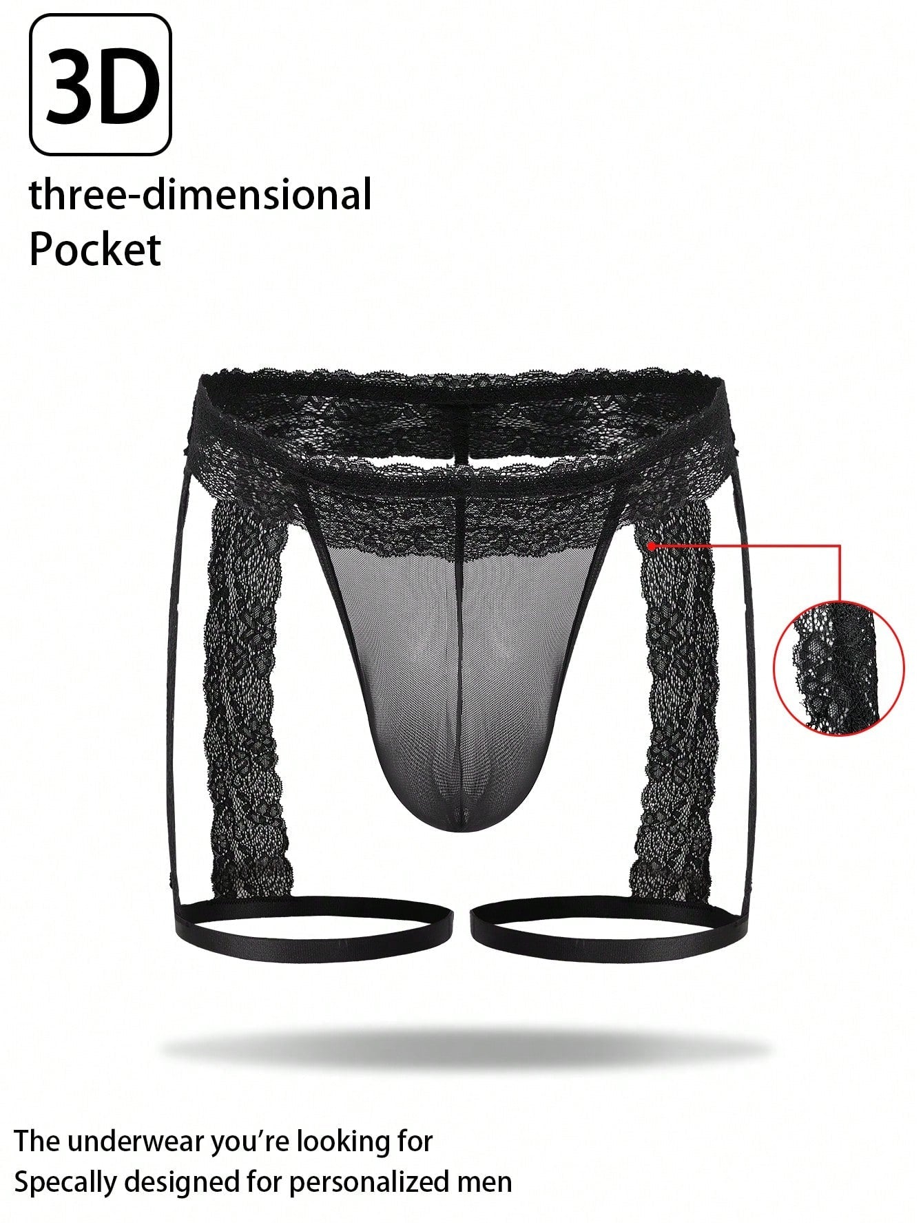 Men’s Low Rise Black Shorts With Lace Waist Detail