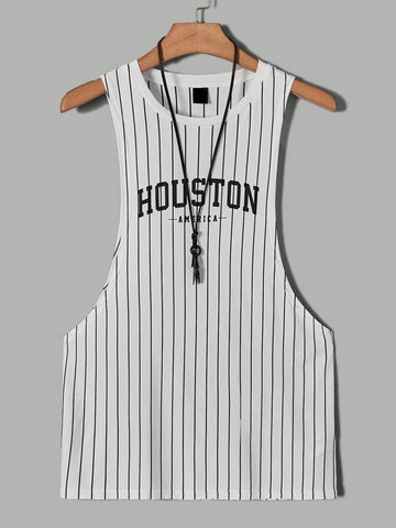 Men Striped & Letter Graphic Sleeveless Tank Top