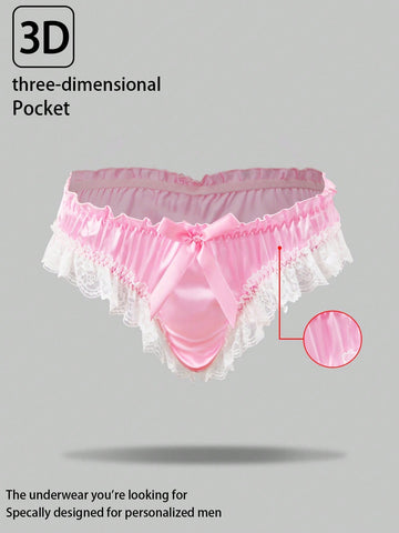 Men’s Casual Shorts With Contrast Lace Trim And Bow Detail