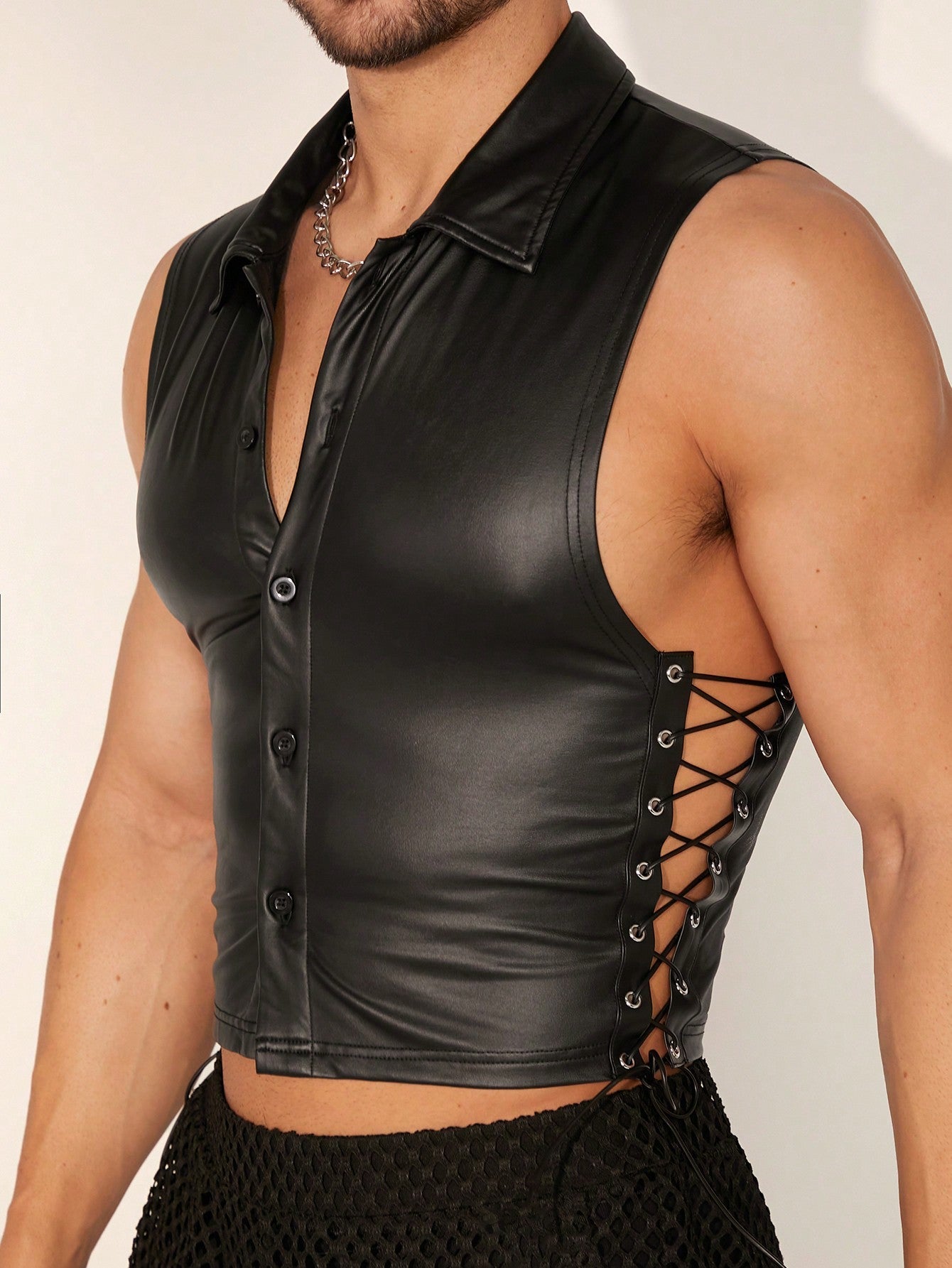 Men's Plain Sleeveless Polo Neck Tank Top