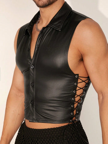 Men's Plain Sleeveless Polo Neck Tank Top