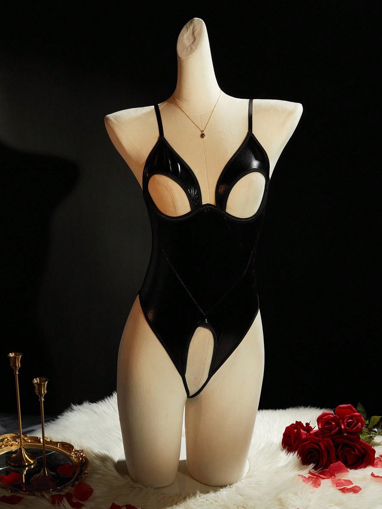 1pc Black Sexy Hollow-Out Backless Bodysuit