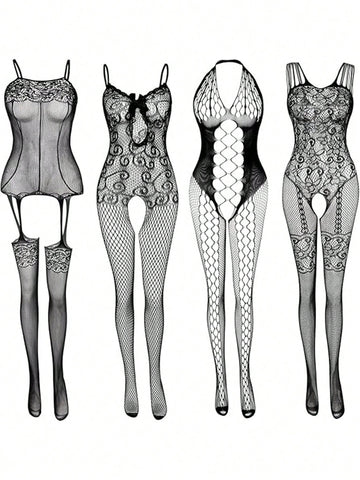 4pcs Women’s Floral Pattern Stockings Set For Special Occasions