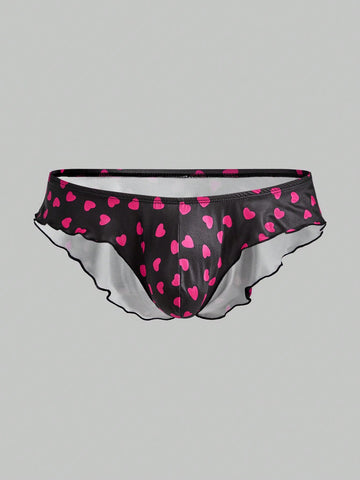 Men’s Casual Shorts With Heart Print And Trim Detail