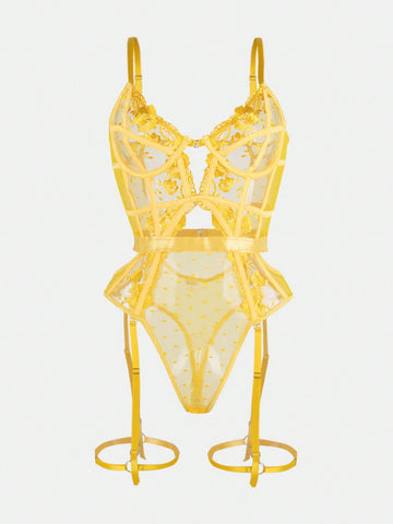 Women Embroidered Fabric One-Piece Teddy Bodysuit With Soft Texture And Simple Structure, Lightweight Material Construction, Flexible Fit, Suitable For General Wear And Styling Use