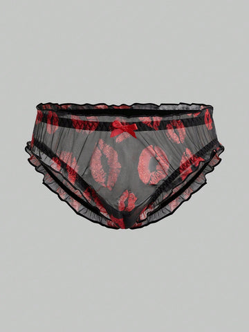Men's Lip Print Casual Shorts With Soft Breathable Stretch Fabric