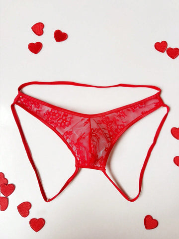 Men’s Red Lace Shorts With Hollow Pattern Holiday Style