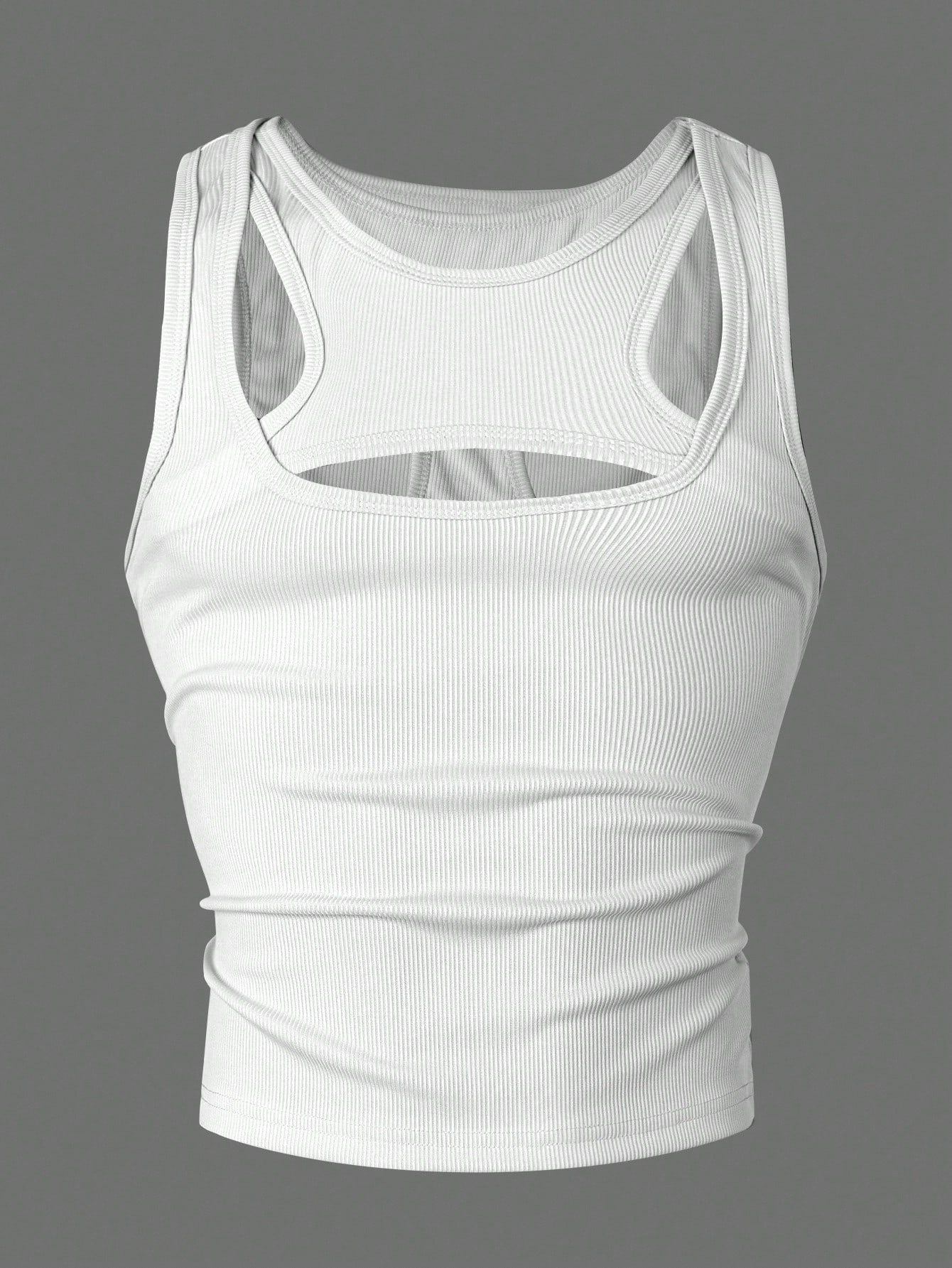 Men's Solid Color Cutout Round Neck Slim Fit Tank Top
