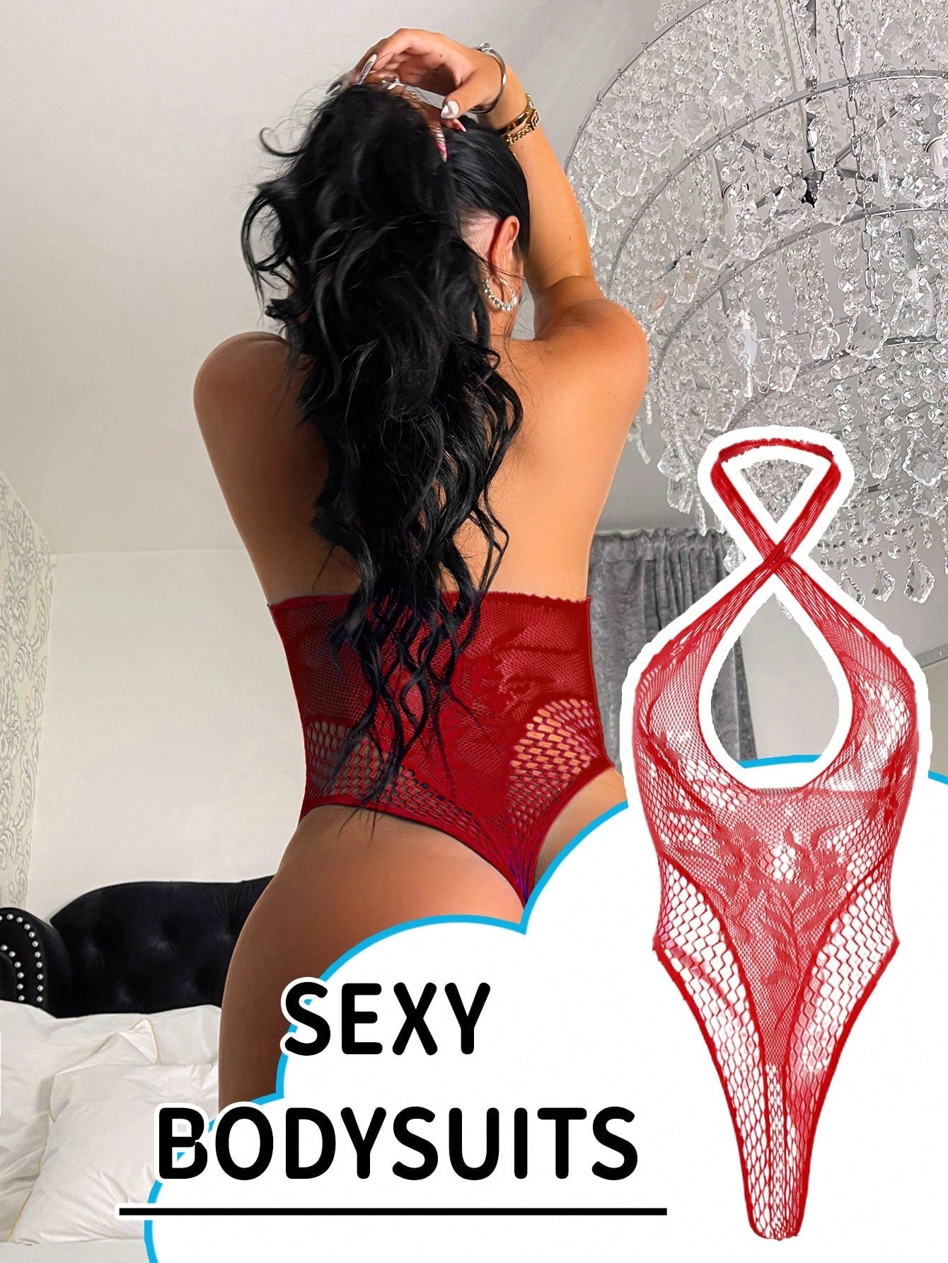 Women's Sexy Fishnet Bodysuit, Sleeveless High Stretch Fishnet Bodysuit, Suitable For Beach, Seaside, Party For Going Out