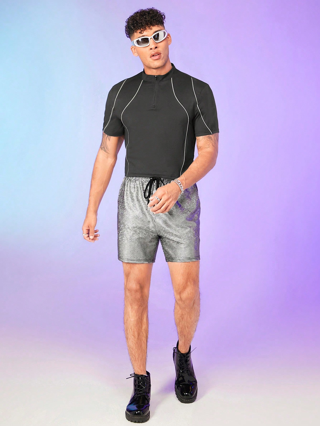 Men's Contrast Piping Zip Front Polo Shirt