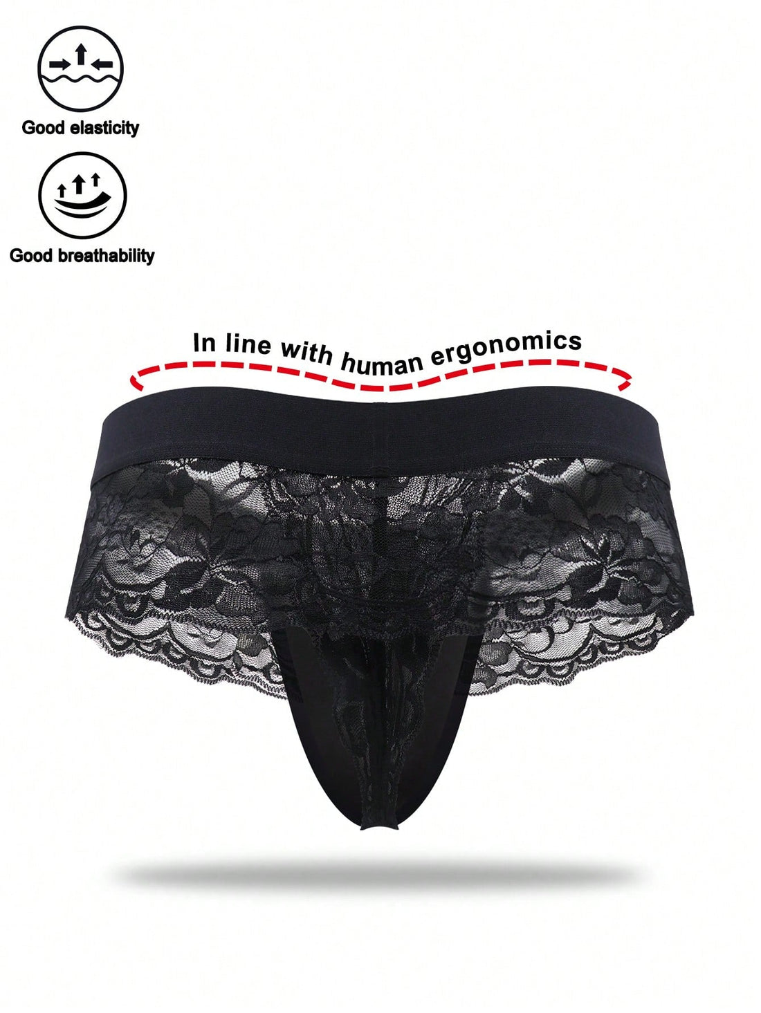 Men’s Casual Black Shorts With Wave Lace Detail