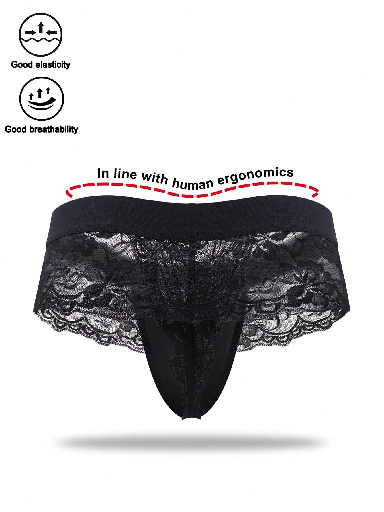 Men’s Casual Black Shorts With Wave Lace Detail