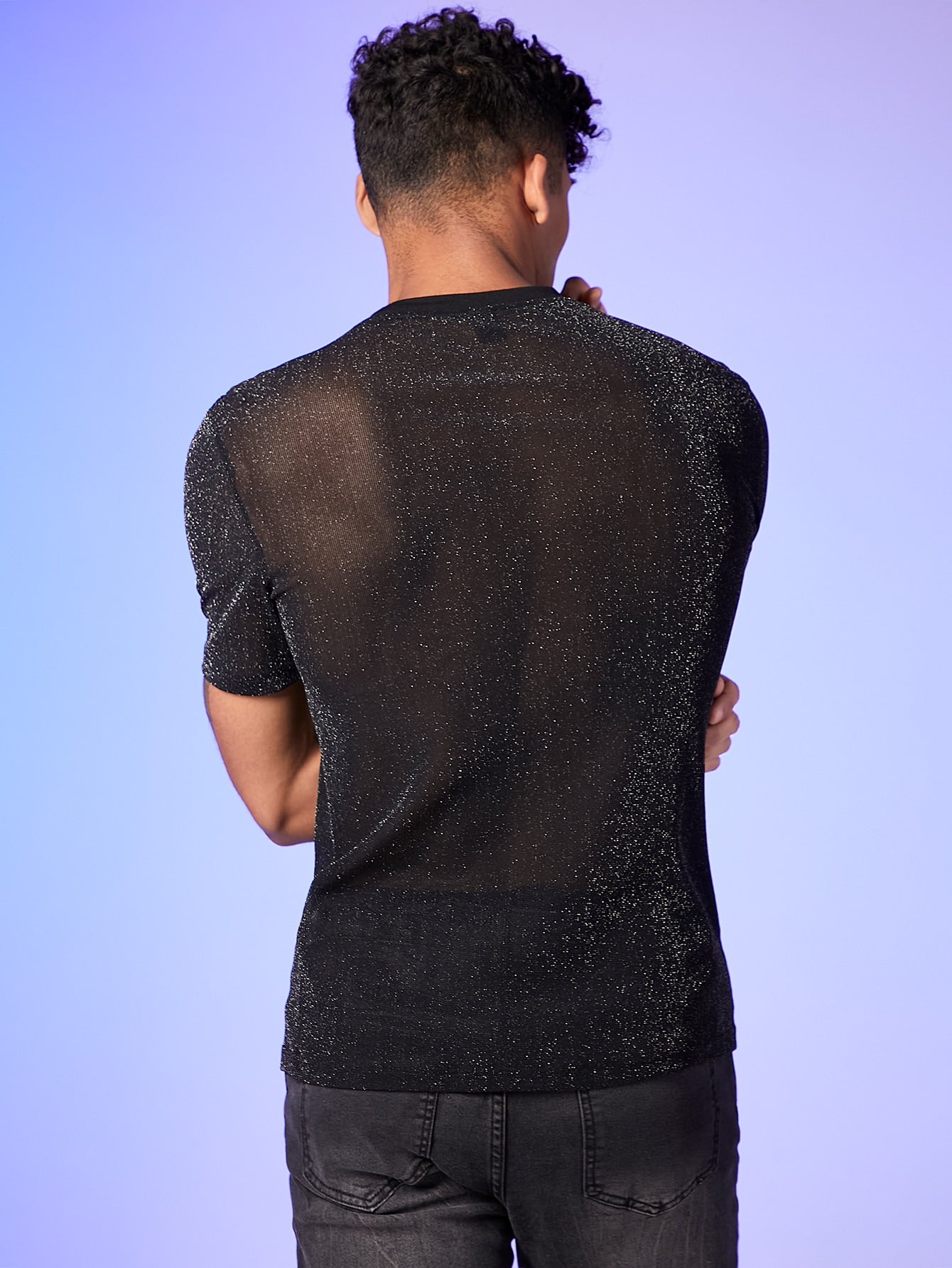 Men's Crew Neck Sheer Short Sleeve T-Shirt