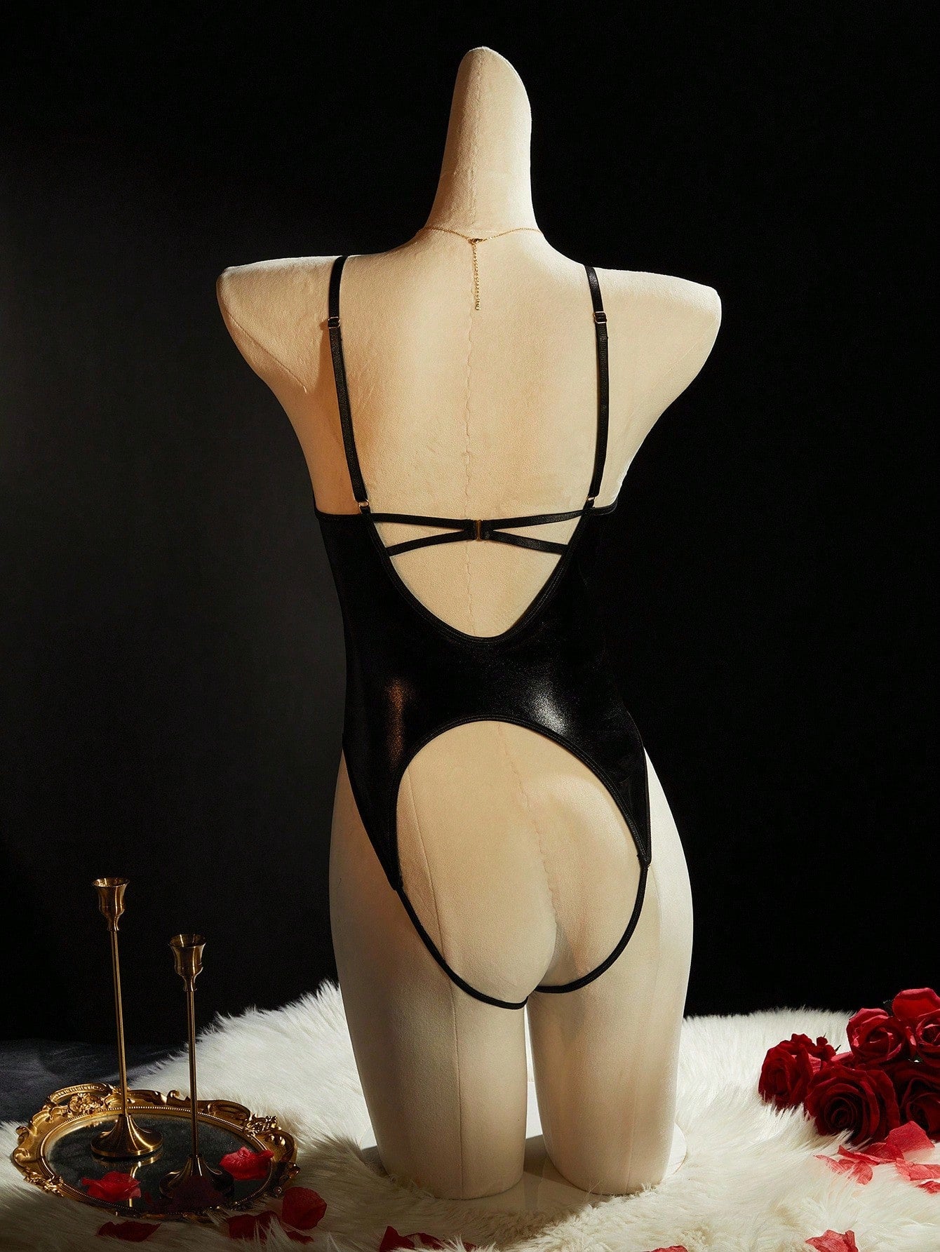1pc Black Sexy Hollow-Out Backless Bodysuit