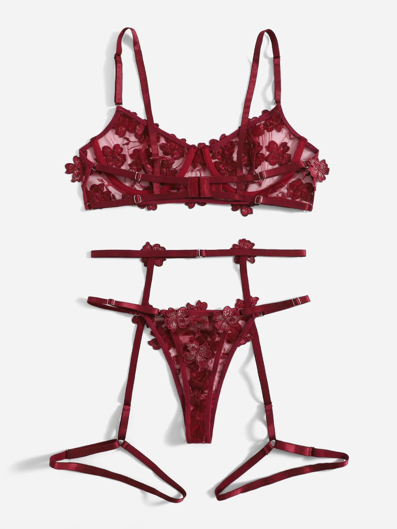 Women’s Floral Embroidery Outfit Set With Strap Detail