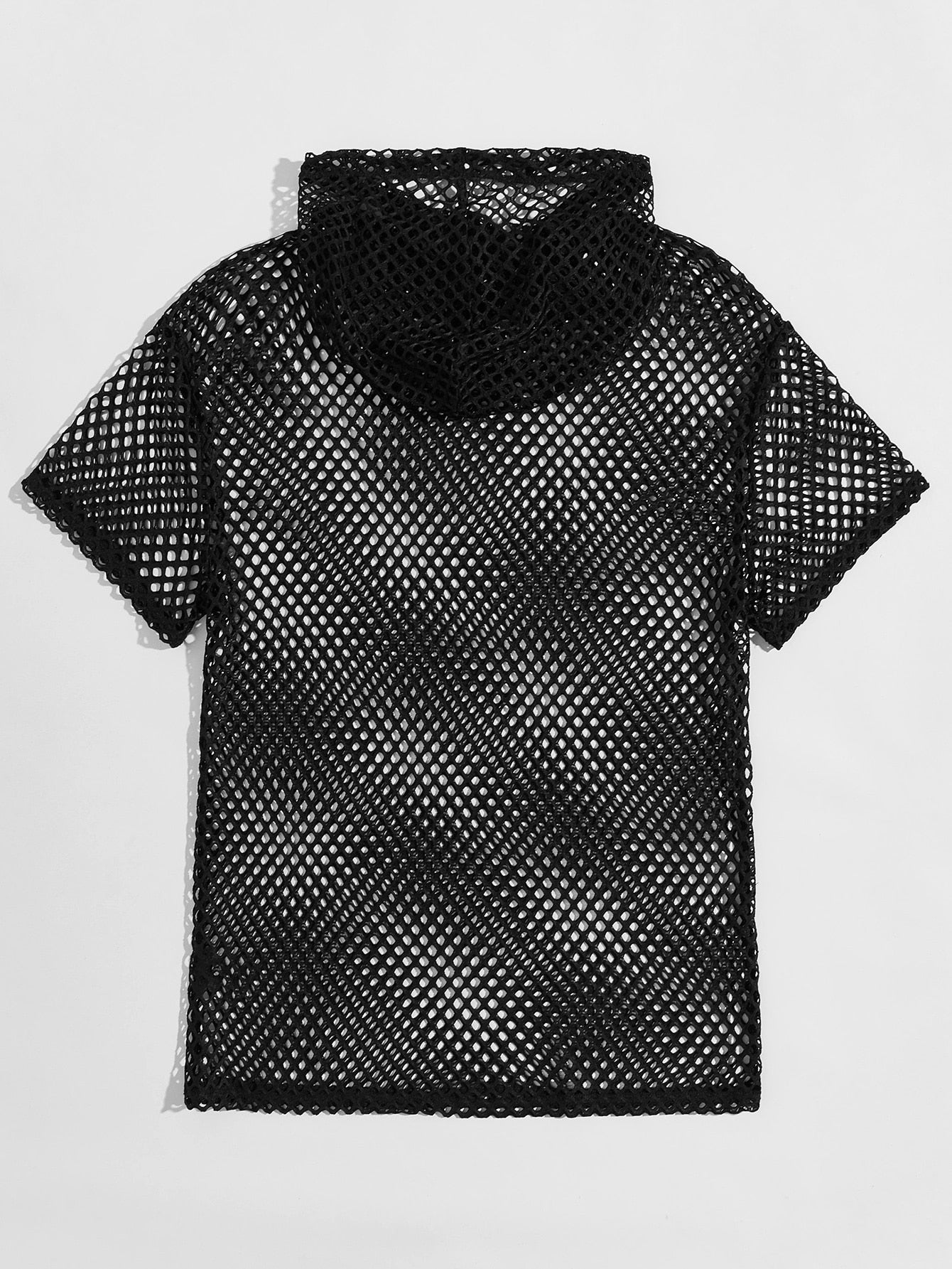 Men's Fishnet Mesh Hooded Short Sleeve Top