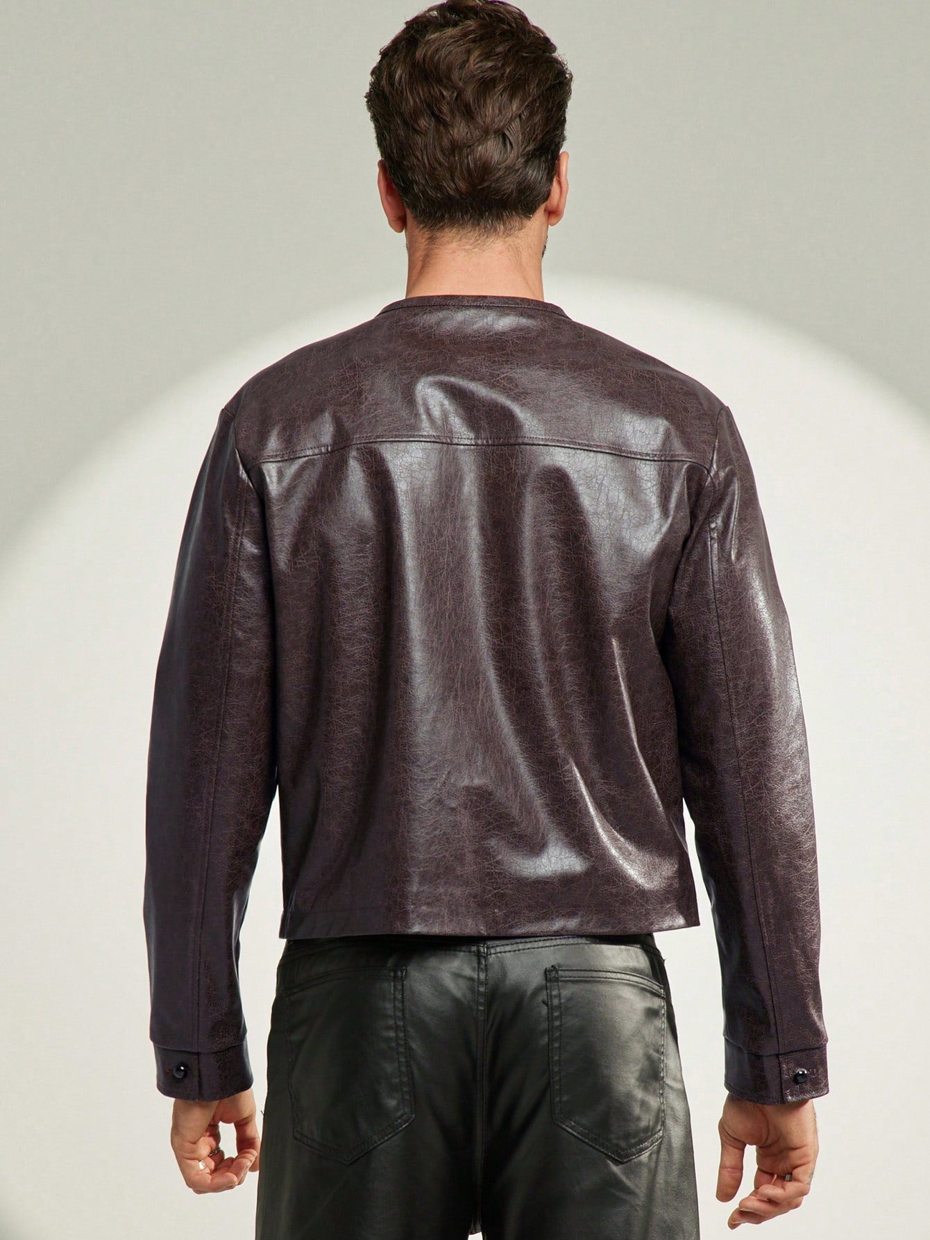 Men's Versatile PU Leather Slant Pocket Button Front Jacket